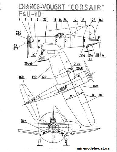 №10369 - Chance-Vought F4U-1D Corsair (PMI 103) из бумаги