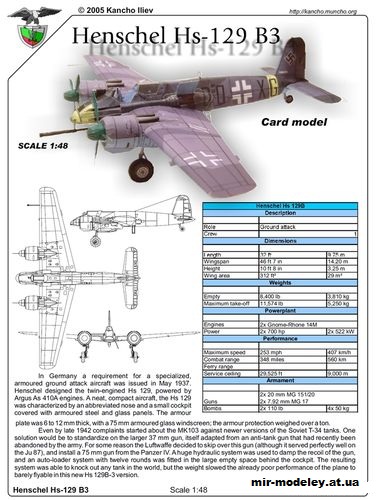 №10420 - Штурмовик Henschel Hs-129 B3 (Kancho) из бумаги