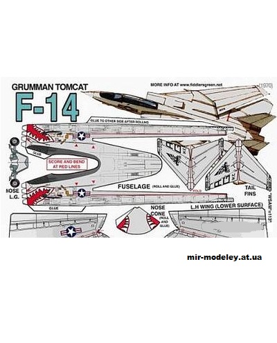 №10595 - Палубный многоцелевой истребитель Grumman F-14 Tomcat (Fiddlers Green) из бумаги