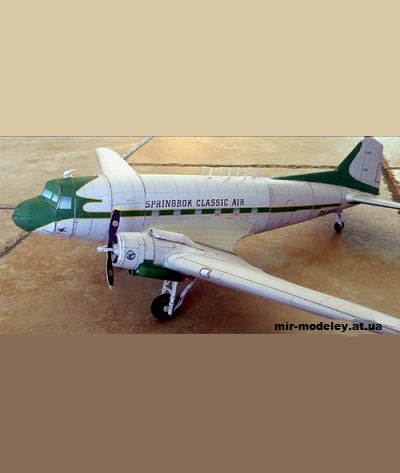 №10540 - Пассажирский самолет Douglas DC-3 Dakota авиакомпании Springbok Classic Air (Bob's Card Models) из бумаги