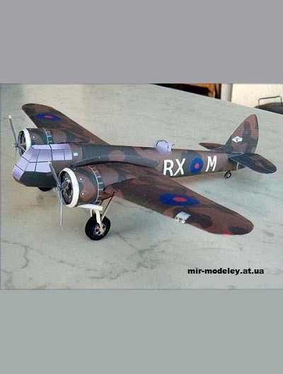 №10534 - Ночной истребитель Bristol Blenheim MK 1F (Bob's Card Models) из бумаги