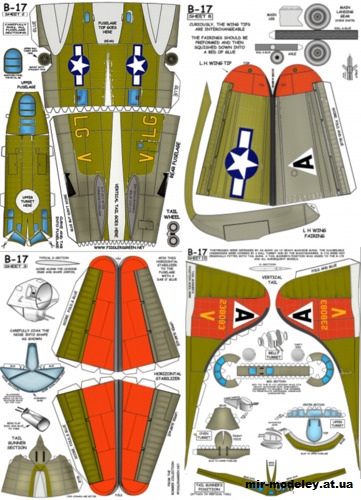 №10551 - Тяжёлый бомбардировщик Боинг B-17 «Летающая крепость» / Boeing B-17 Flying Fortress «Man O War II» (Fiddlers Green) из бумаги