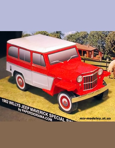 №11389 - Внедорожник Willys Jeep Station Wagon 1962 (Paperdiorama) из бумаги