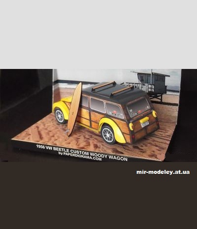 №11351 - Volkswagen Beetle 1956 Custom Woody Wagon (Paperdiorama) из бумаги