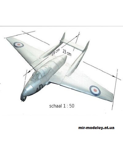 №11415 - Реактивный истребитель De Havilland DH100 FB9 Vampire (Gahm) из бумаги