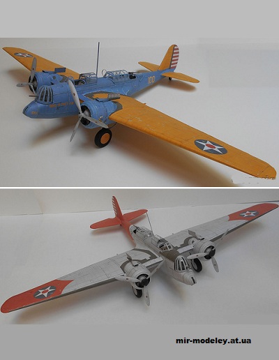 №11629 - Средний бомбардировщик Martin B-10 - 3 варианта окраса (Inwald Card Models) из бумаги