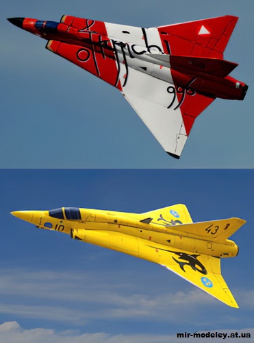 №11667 - SAAB 35J DRAKEN YellowJohan / SAAB 350E DRAKEN Ostarrichi (TSMC) из бумаги