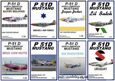 №6287 - P-51 D MUSTANG (ModelArt) - SIX SHOOTERS, MISS VAN NUYS, RASCAL, CATHY BELOVED, IAF 39 camo, JASPER JOKER II, LIL BUTCH, Uruguay AF