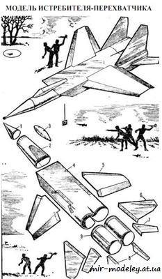 №8552 - Летающая модель истребителя-перехватчика (Векторная отрисовка Юного техника 1985-02)