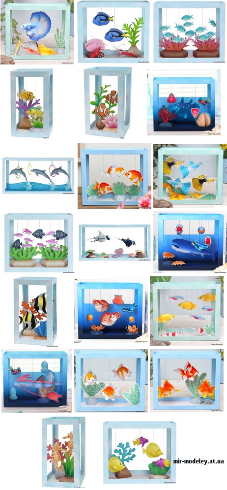 №9797 - Animals - Paper Aquarium (20) - Набор аквариумов с рыбками 20 штук (Canon) из бумаги